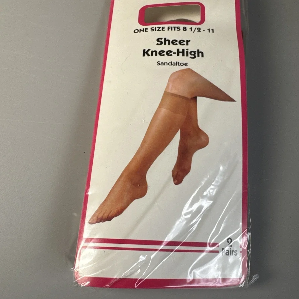 Lot Of 2 Knee Highs Hosiery Suntan Tan One Size 8.5-11 Made In USA 1990s & 2012